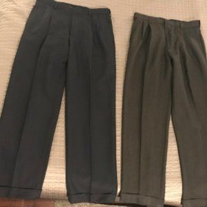 2 Pairs--Haggar Men's Dress Pant 34W X 32L, Subtle Texture Brown and Dark Grey